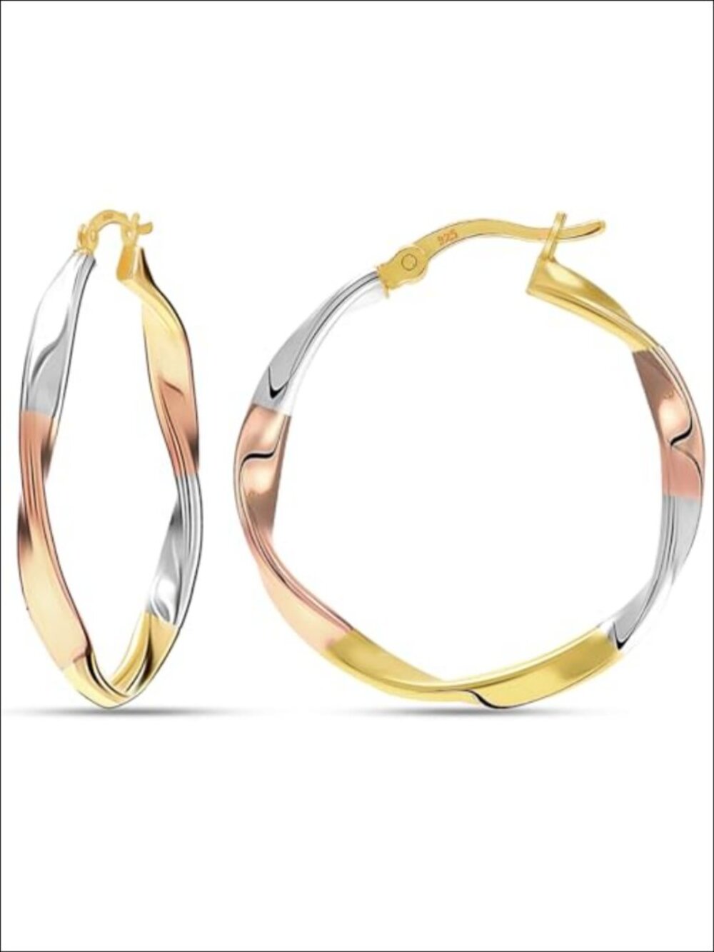 925 Sterling Silver Hoop Earrings 14K Gold-Plated Twisted Click-Top